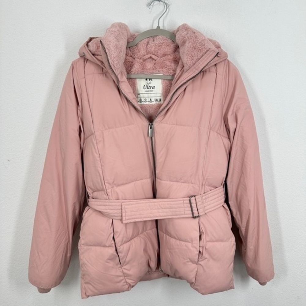 Abercrombie Kids Girls Pink Puffer Coat Belted Hooded Winter Size 14